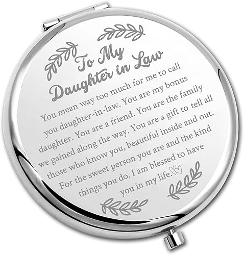 PLITI Espejo compacto para nuera de suegra, suegra a mi nuera, espejo de bolsillo de boda (hija en ley CM)