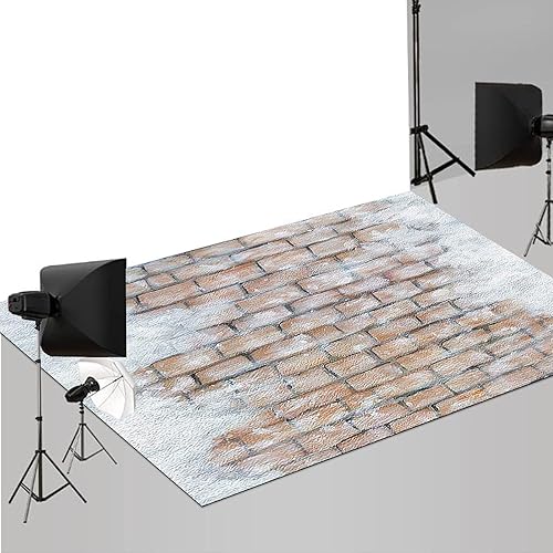 MEHOFOND Alfombrillas de goma de 5 x 4 pies para el suelo, camino de nieve rústico para invierno, fotografía exterior, camino de ladrillo marrón,