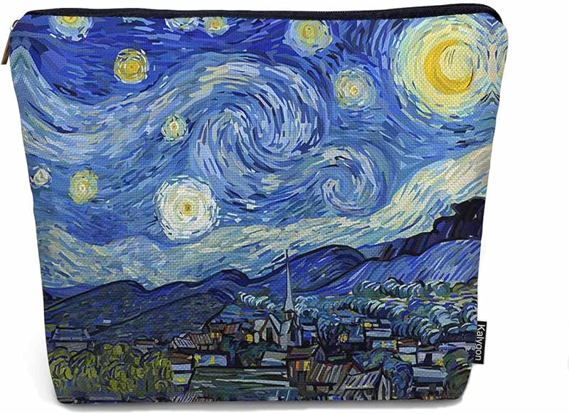 Necessaire Kalygon The Starry Night com zíper, em linho, 20,07 x 18,03 cm