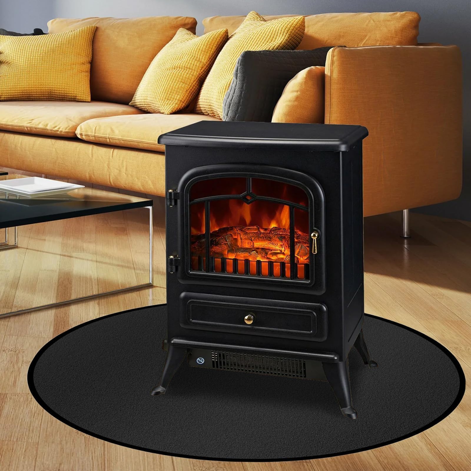EEEKit Okrągła Mata Ognioodporna, 91,4×91,4 CM Mata Kominkowa, Mata pod Grill do BBQ, Ogrodu, Biwaku, Tarasu, Pokładu