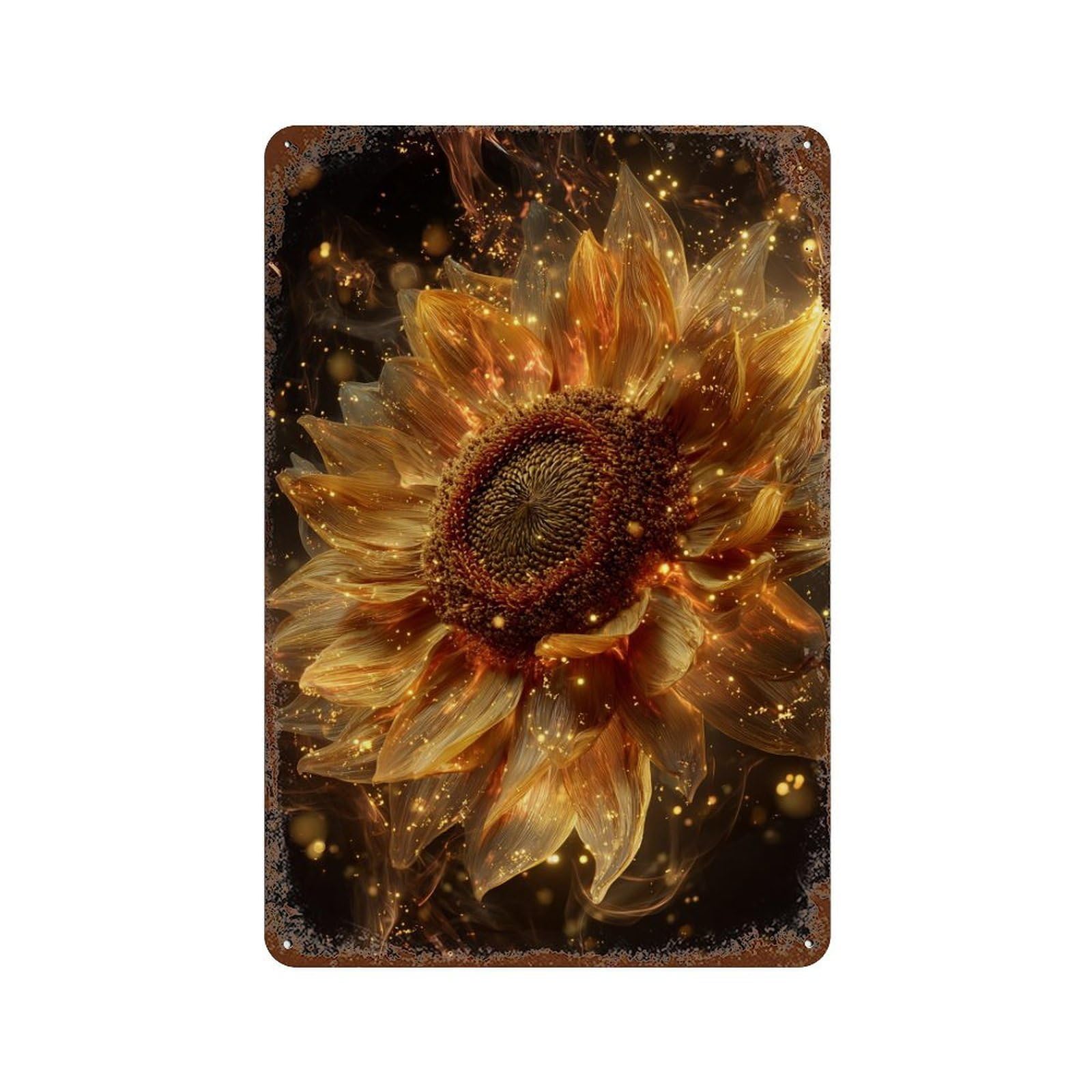 Golden Sunflower Sparkle Retro Metal Sign 11.8"x7.9", Novelty Wall Decor for Garage, Pub Or Kitchen