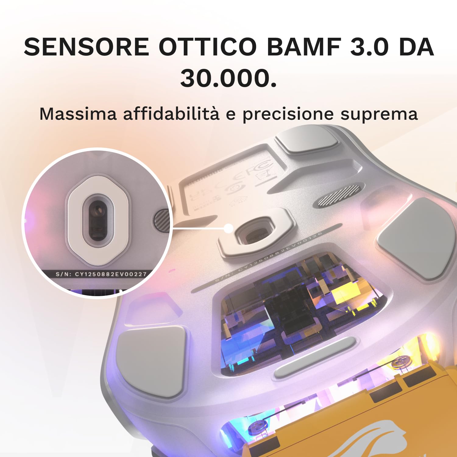 GLORIOUS Gaming - Model O3 mouse da gaming wireless: batterie sostituibili InfinitePlay, polling da 8k, switch ottici da 130 milioni di clic, ultraleggero (66 g), sensore ottico 30K DPI, RGB - Bianco - 5