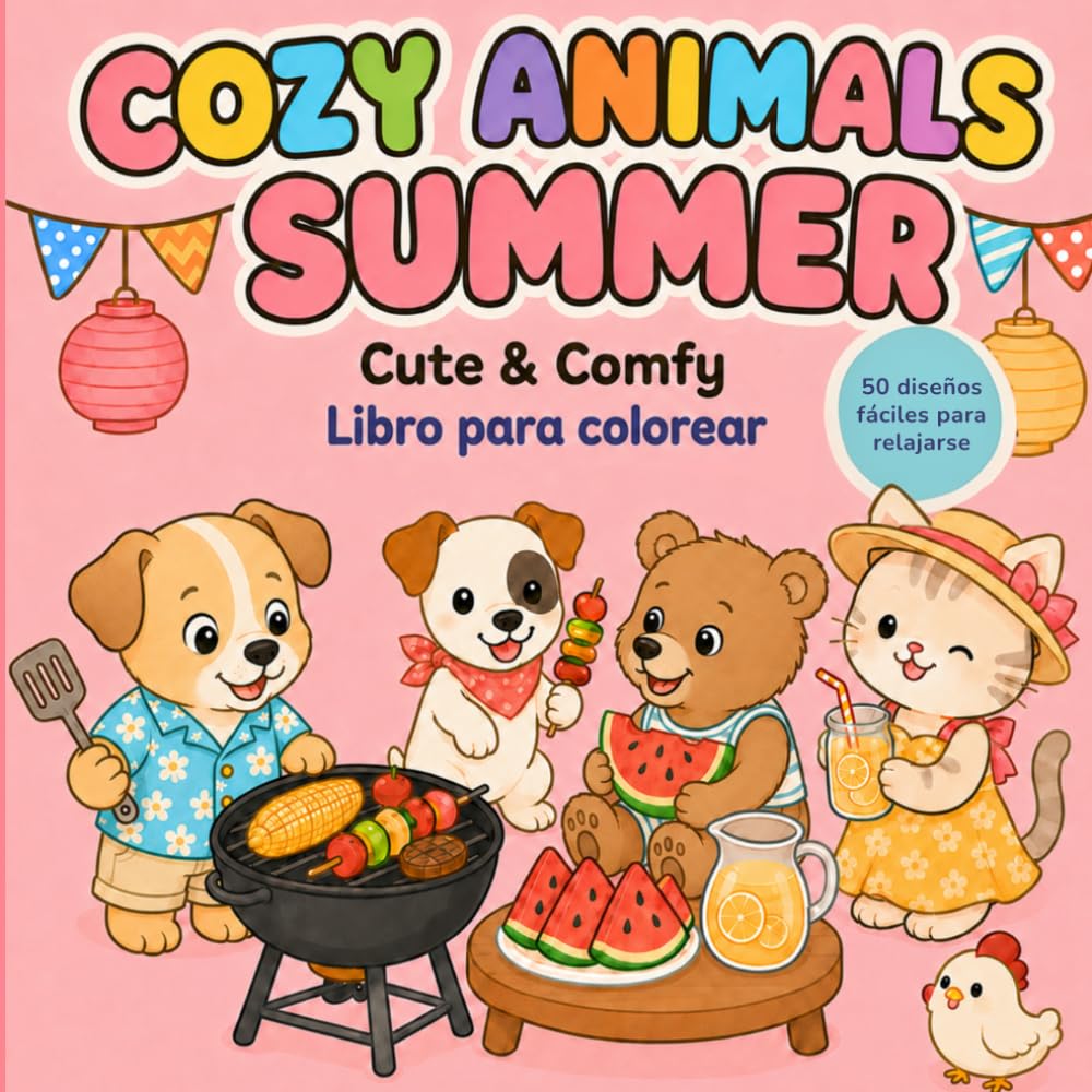 Cozy Animals Summer: Cute & Comfy. Un libro para colorear para adultos y adolescentes con animales adorables y diseños fáciles para relajarse.