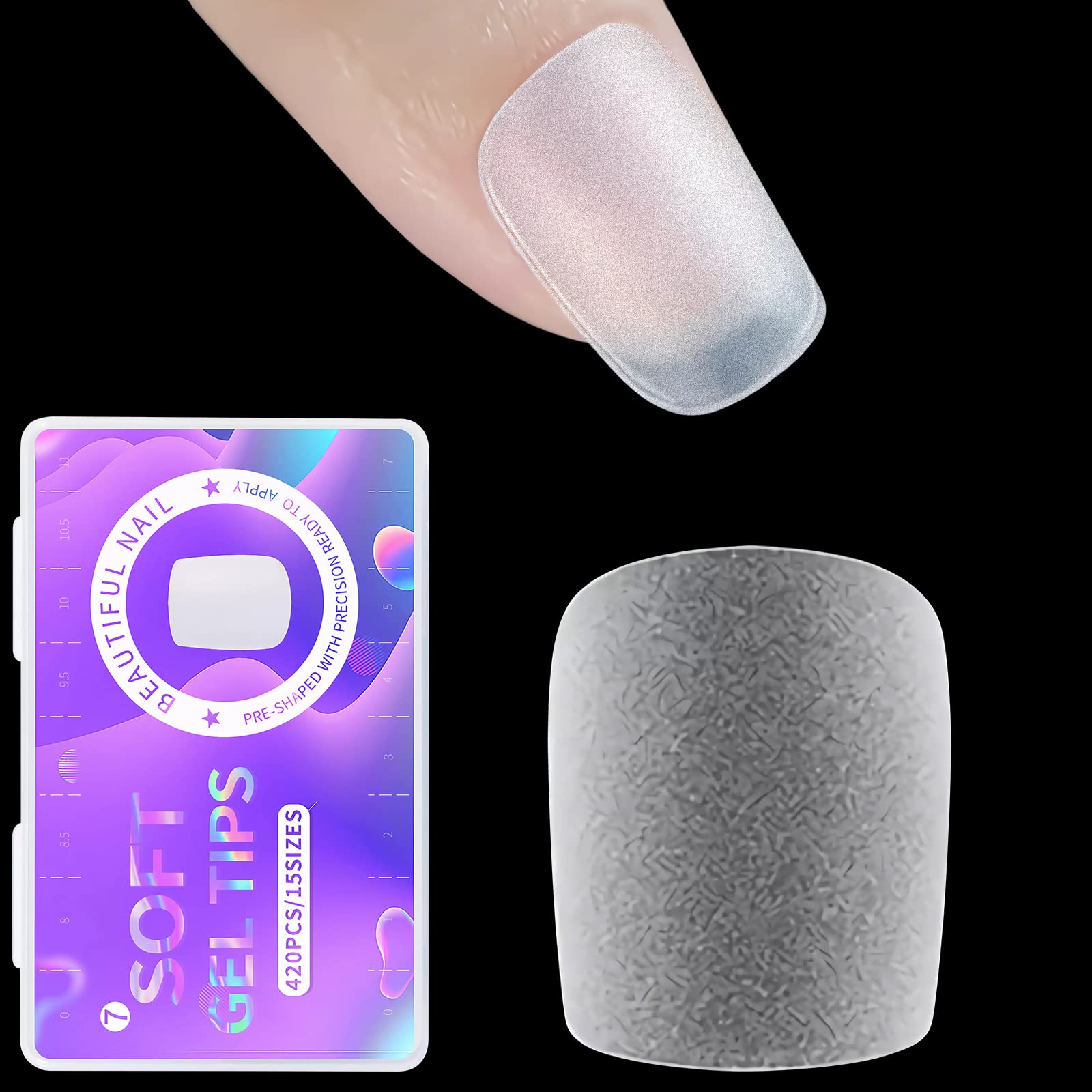 OneNine 420pcs Natural Nail Tips, Half Cover Short False Nails, 15 Sizes Acrylic Nail Tips, Fake Nails French Square Fake Nails,Soft Gel Tips and DIY Nail Art (size7)