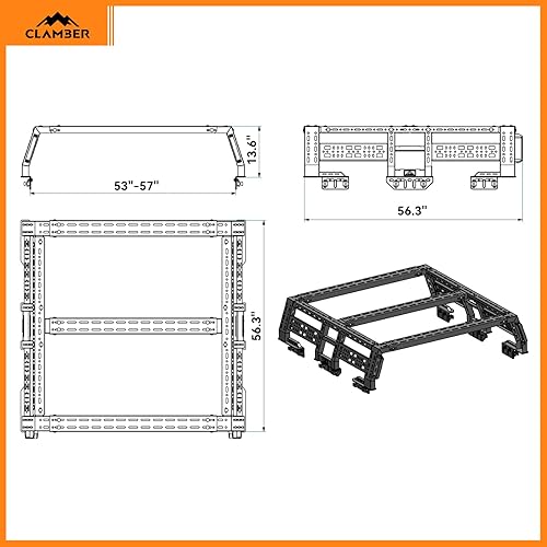 Miniatura 8 de CLAMBER Overland Estante de cama para camioneta de tamaño mediano consin rieles de cama, ancho ajustable compatible con Tacoma, Gladiator, Ranger,