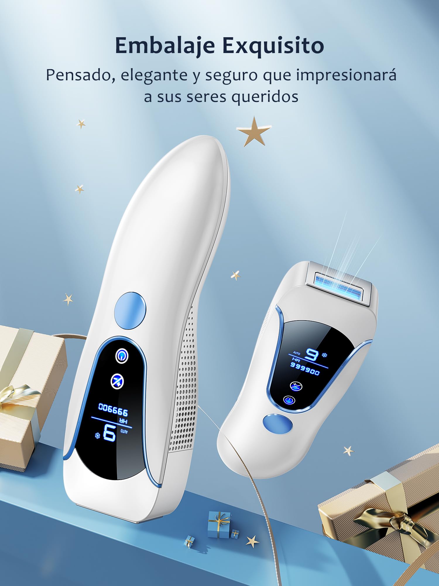 Depiladora Laser IPL con Función de Refrigeración 999,900 Flashes, Azul | 9 Niveles de Energía Depiladora Luz Pulsada con 2 Modos, 19.35J Laser Depilacion para Mujer y Hombre, Todo el Cuerpo