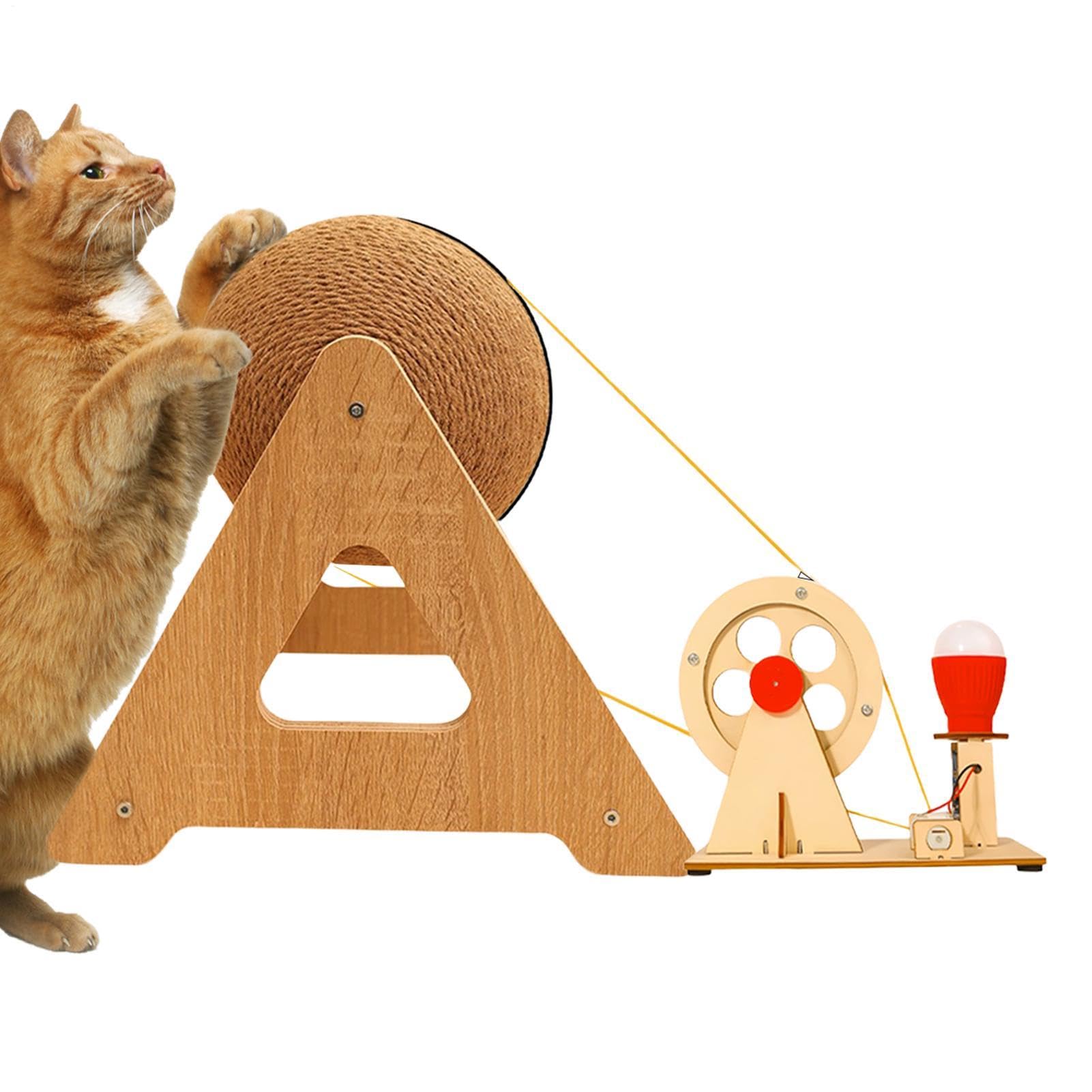 Bola rascadora para gatos con rodillo de ejercicio con manivela de mano y luces