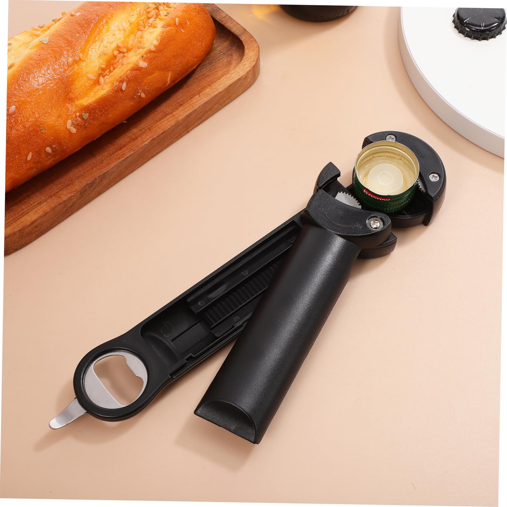OUNONA 4 Piezas Abrelatas Negro Abridor De Tapa Abridor De Botellas Abridor De Agarre Para Tarros Bebida Abrel De Jarra Abrebotellas Abierto Manual Apertura Acero Inoxidable 201 Black