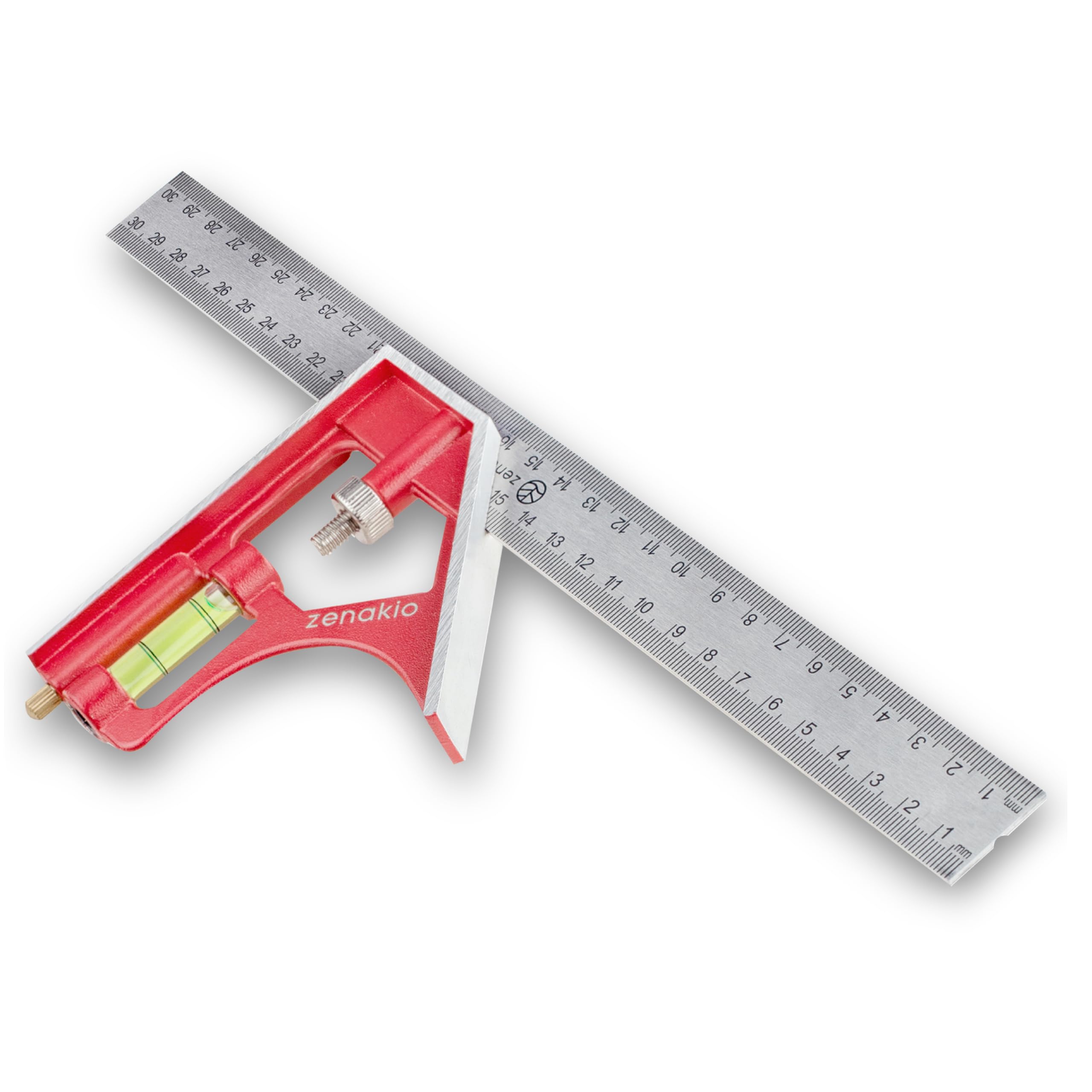 Squadra Combinata 30 cm - Misura e Marcatura Precise - Righello Angolare in Acciaio Inox - Ideale per Lavorare il Legno e il Metallo - Squadra Combinata Professionale Zenakio