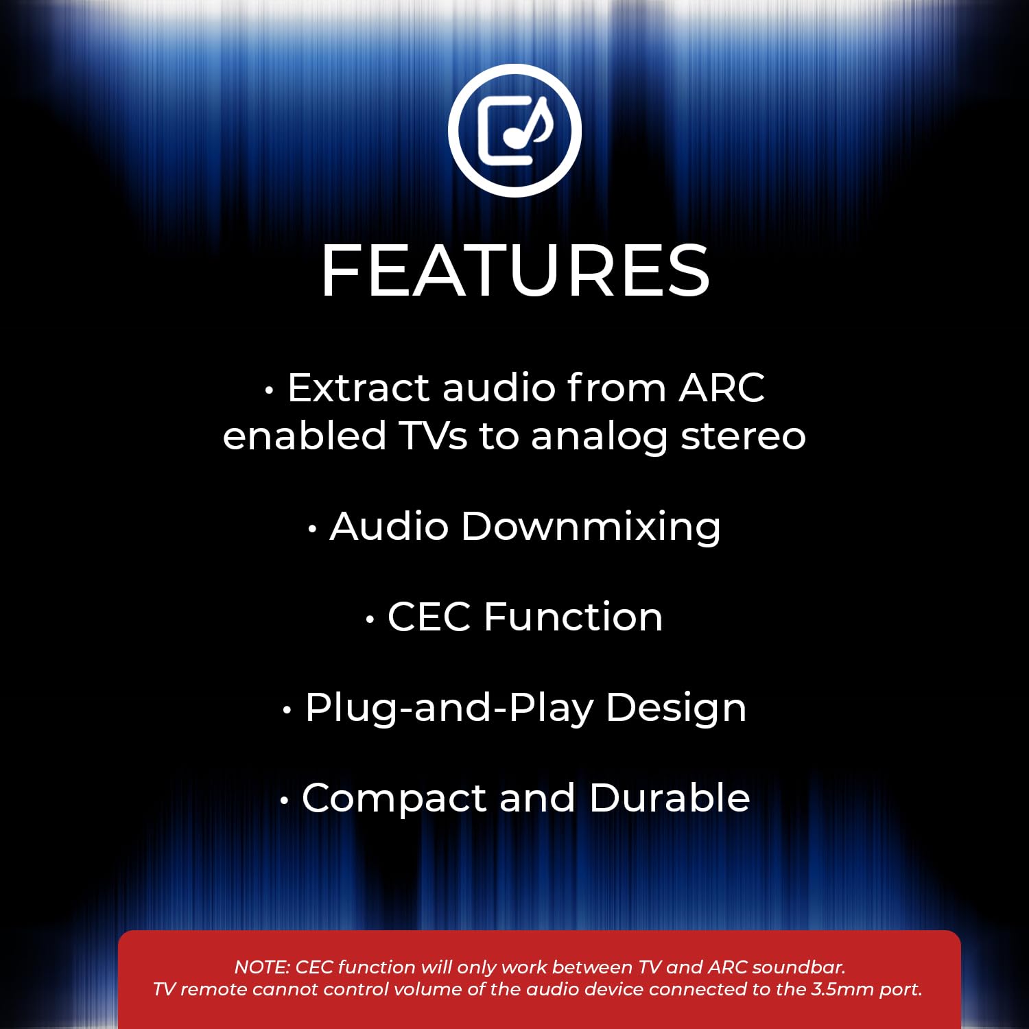 OREI DA27 HDMI ARC Extracteur audio et mélangeur descendant – Dolby DTS 5.1 vers convertisseur stéréo 2 canaux, HDMI ARC Pass-through, sortie analogique 3,5 mm, contrôle du volume CEC pour barre de
