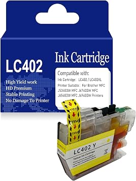 LC402 Black Cyan Yellow Magenta Ink Cartridges for Brother, Compatible Ink Cartridge for Brother MFC J5340DW J6740DW J6540DW J6940DW High Yield Work 550 Pages,Ink Cartridge-LC402YYellow