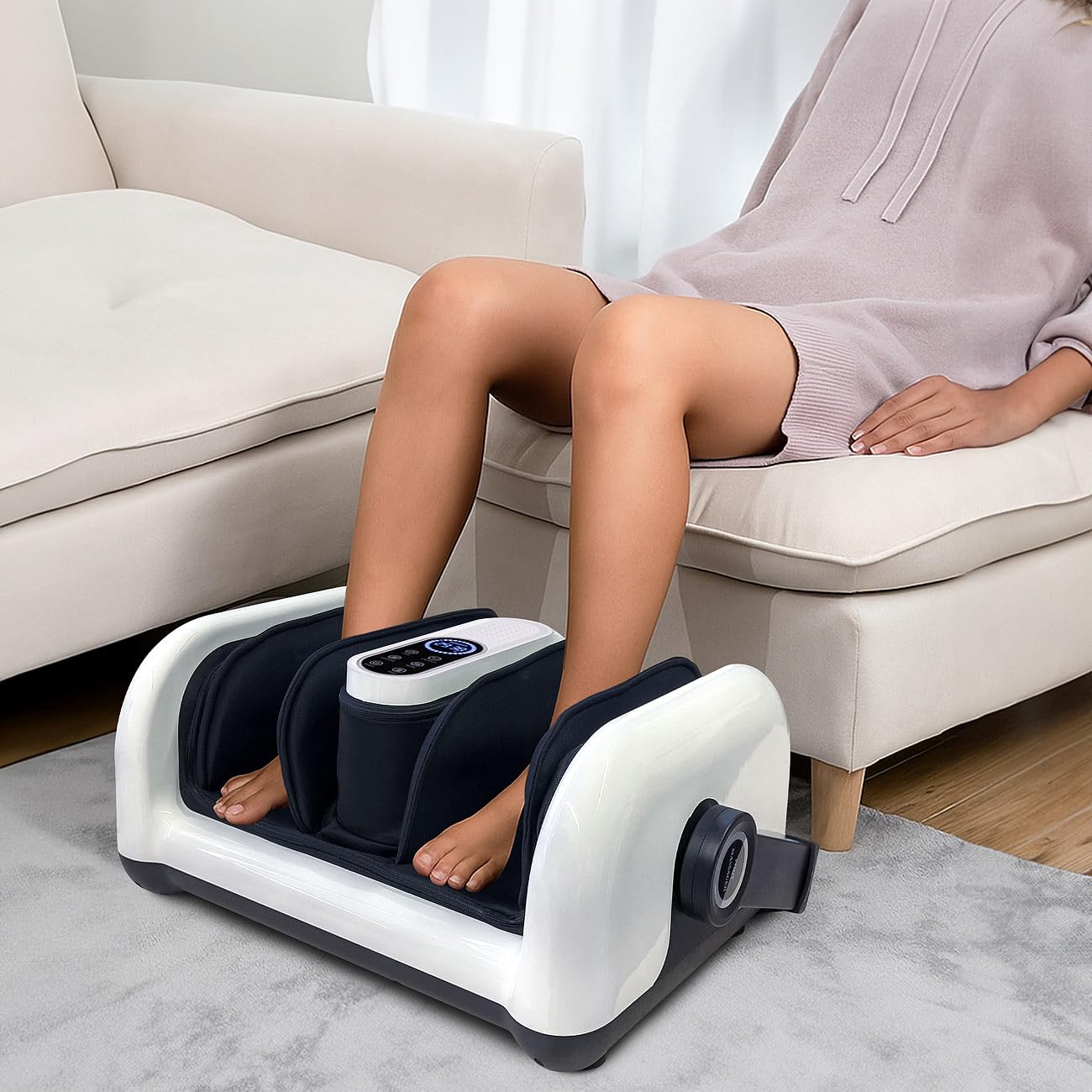 newgen medicals Fußmassagegerät: Waden- und Fuß-Massagegerät mit 5 Modi, 9 Stufen, Timer, Fernbedienung (Massagegerät für Fußmassage, Shiatsu-Fußmassagegerät, Knete)