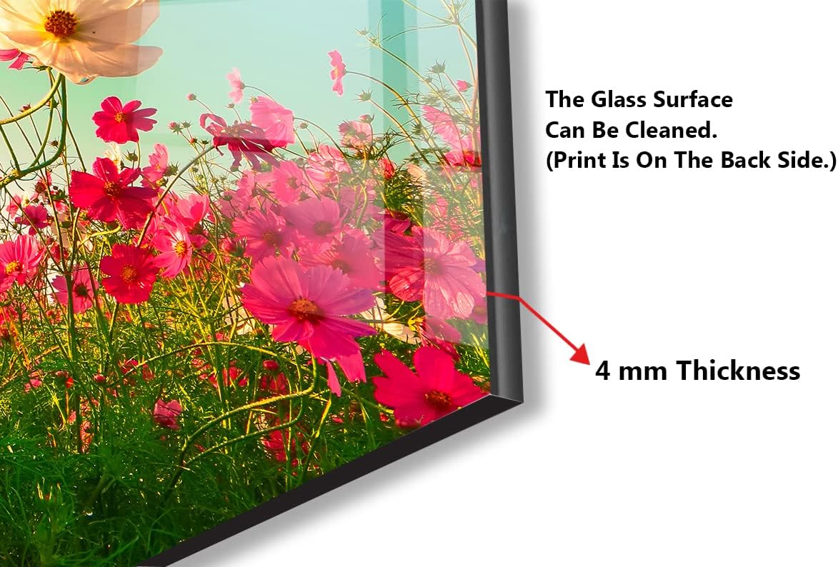 Myphotostation Pink Daisy Tempered Glass Backsplash 12x12'' Floral Splashback for Kitchen Decor Bathroom Wall Protector Stove Backsplash Panel Tile Glass Splashback