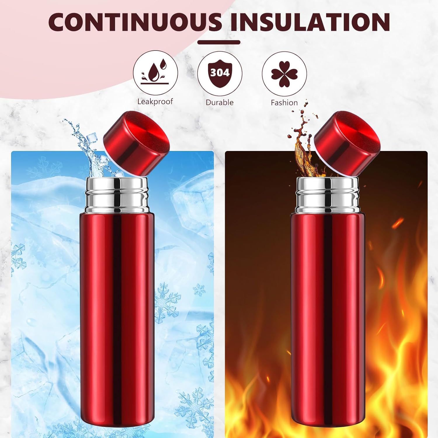 Vesici Mini Water Bottles 4.4 oz Cute Small Insulated Stainless Steel Purse Water Bottles Pocket Slim Flask Keeps Drink Cold and Hot for Women Lunch Bag Coffee(Black, Red,2 Pack) - Image 4