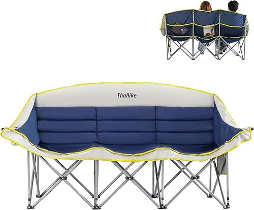 Silla de camping doble  Sofá plegable para 2  3 personas al aire libre con portavasos y soportes para copas de vino  Sofá de dos plazas de gran