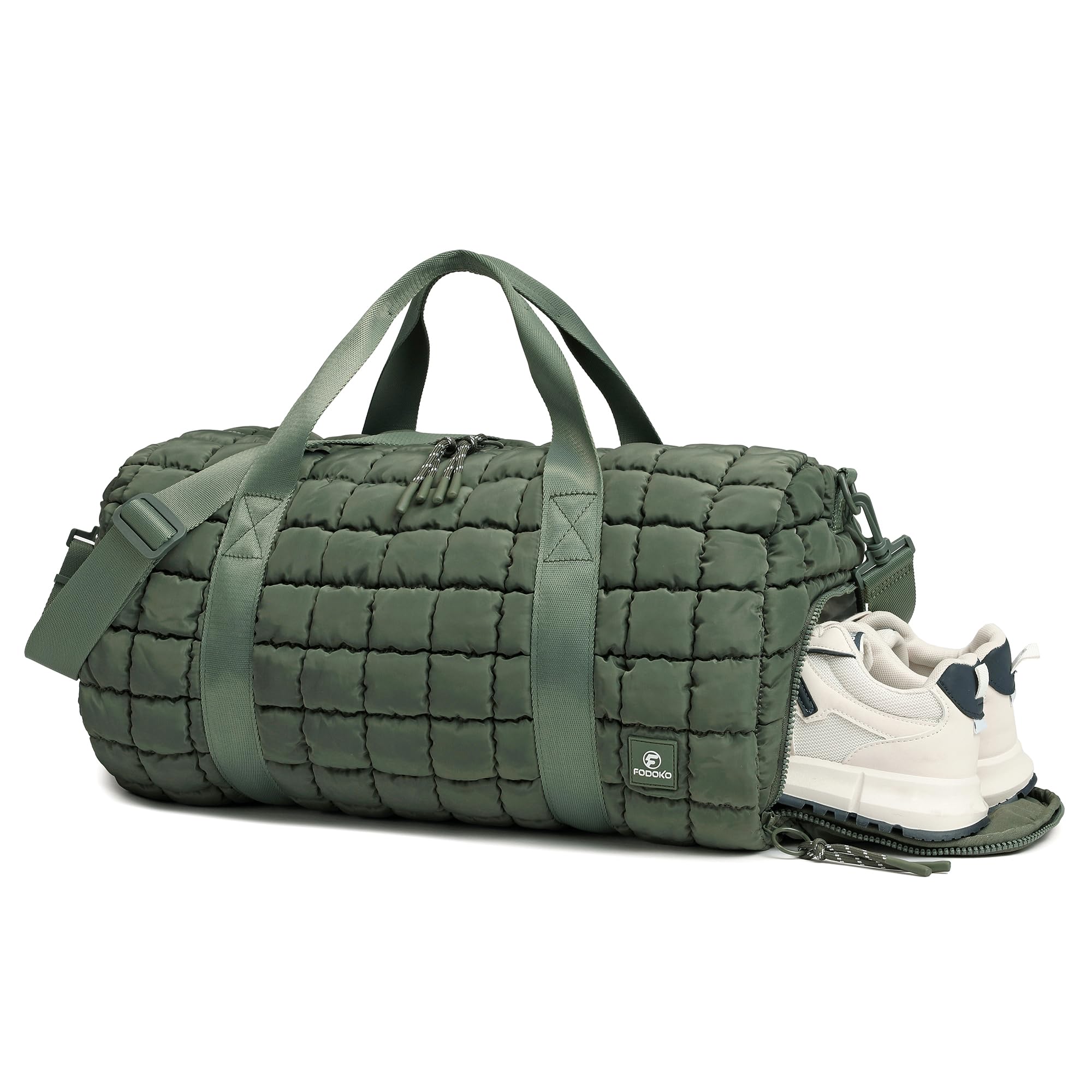 Quilted Duffel Bag for Women, Puffer Gym Duffle Bag with Shoe Compartment Lightweight Large Crossbody Sport Bag Travel Tote JasperGreen