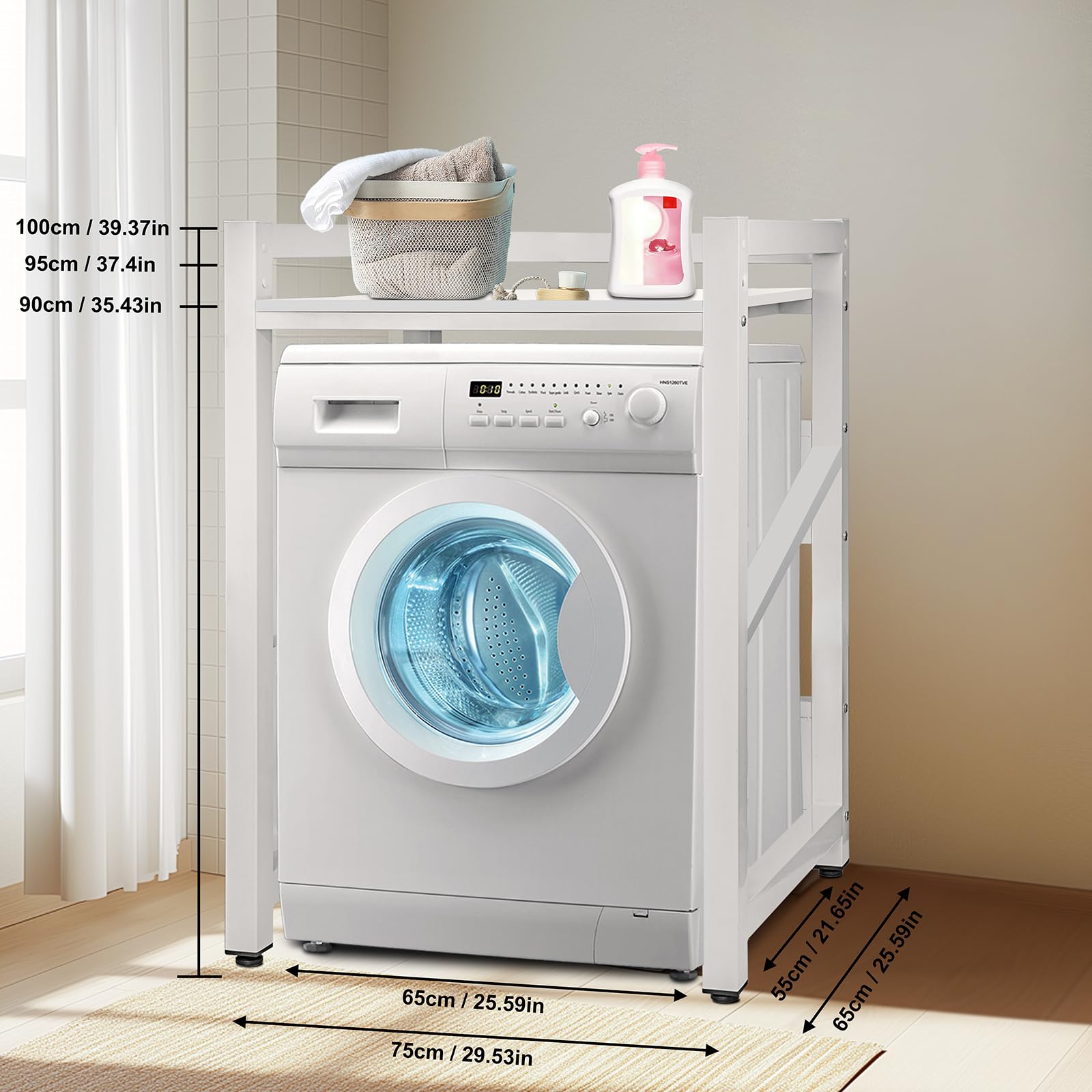 JXZ Meuble Machine à Laver, Superposition Lave Linge Seche Linge, 3 Hauteurs Réglables, Capacité Charge 300kg pour Buanderie Salon Salle De Bain Cuisine Balcon(Blanc, Tableau Blanc)