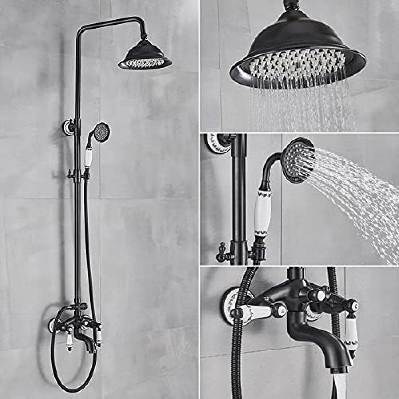 GLJTUO Black Shower Faucet Bath Shower Mixer Tap 8 Inch Rainfall Shower Head Bath Shower Set with Hand Shower Bathtub Faucet Wall Mounted-Black Bronze C,Black Bronze A,Black Bronze a