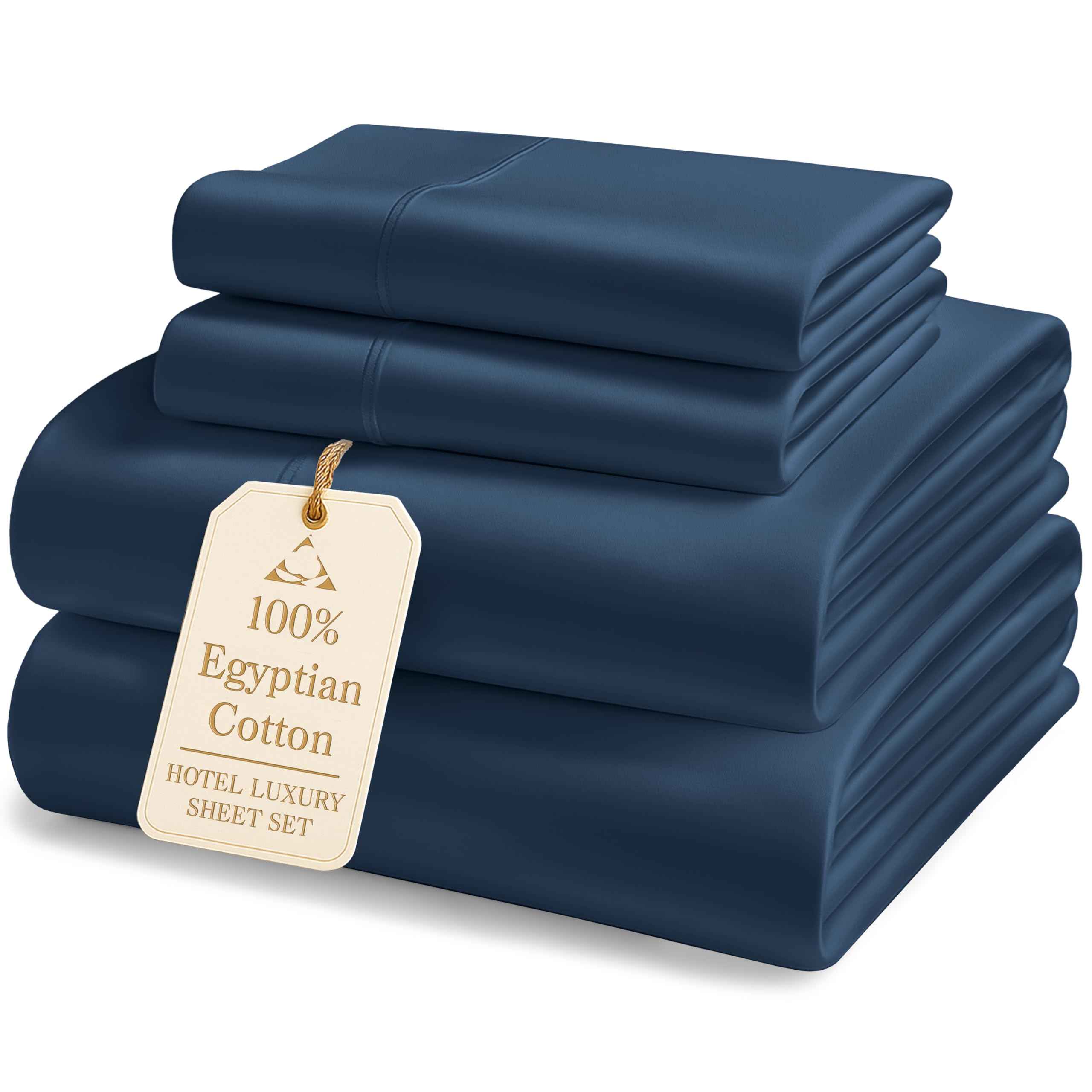 LANE LINEN 100% Egyptian Cotton Queen Sheet Set, 16 inch Deep Pocket Fully Elasticized French Reinforced Pocket Seams for Soft, Comfy &amp; Fresh Bed Eco Friendly Cooling Sheets Queen -Atlantic Steel