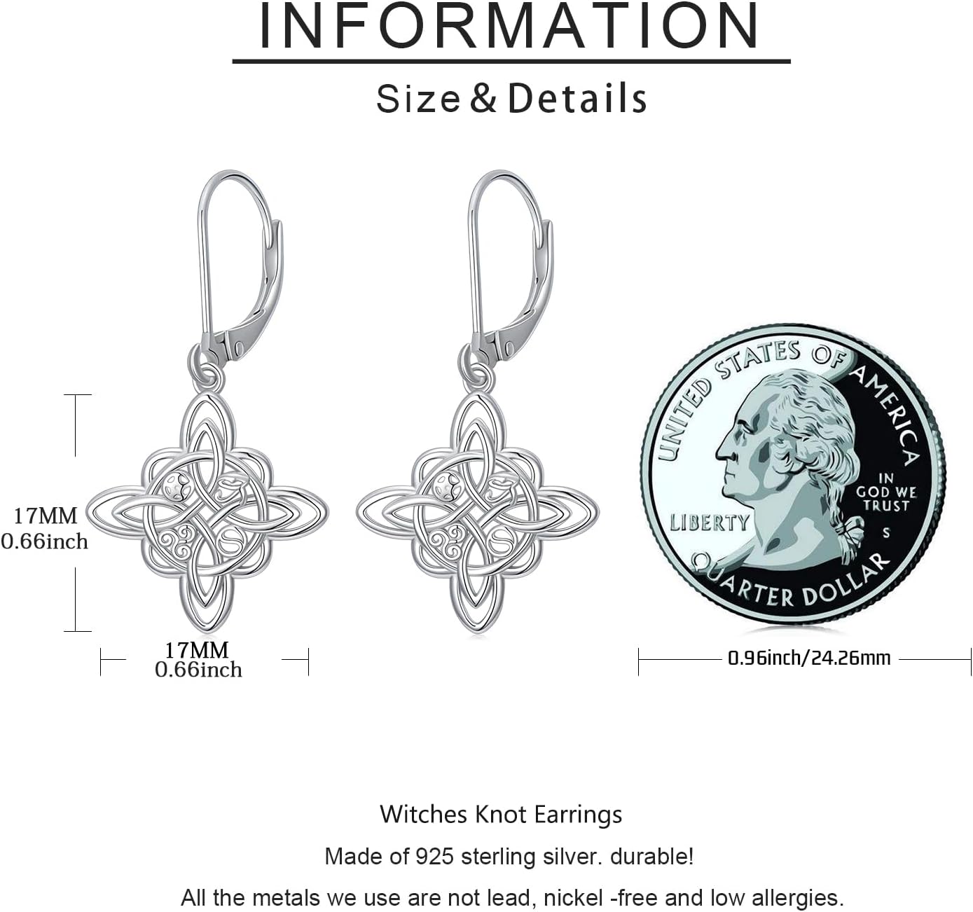JUSTKIDSTOY Witches Knot Earrings for Women 925 Sterling Silver Nudo De Bruja Dangle Leverback Earrings Celtic Jewelry Halloween Birthday Gift