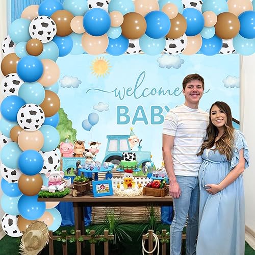 Miniatura 4 de Decoraciones de baby shower de animales de granja azules  Kit de arco de guirnalda de globos de animales de granja con fondo de bienvenida para