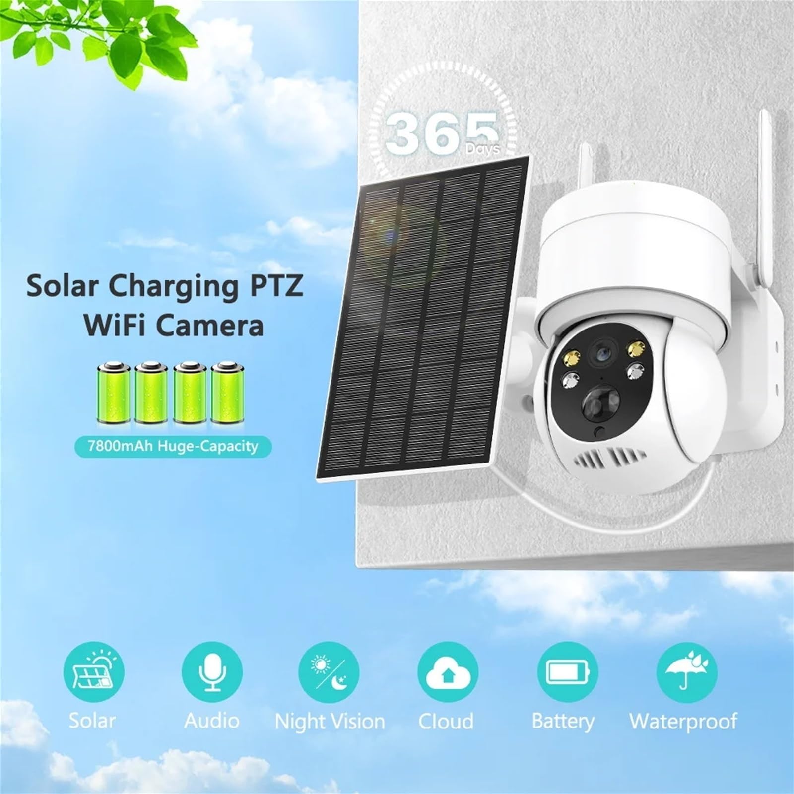Telecamera di sicurezza, Telecamera solare Rilevamento umano Pannello Ricarica batteria IP Visione notturna a colori Telecamere di sicurezza video CCTV esterne(32GB Card)