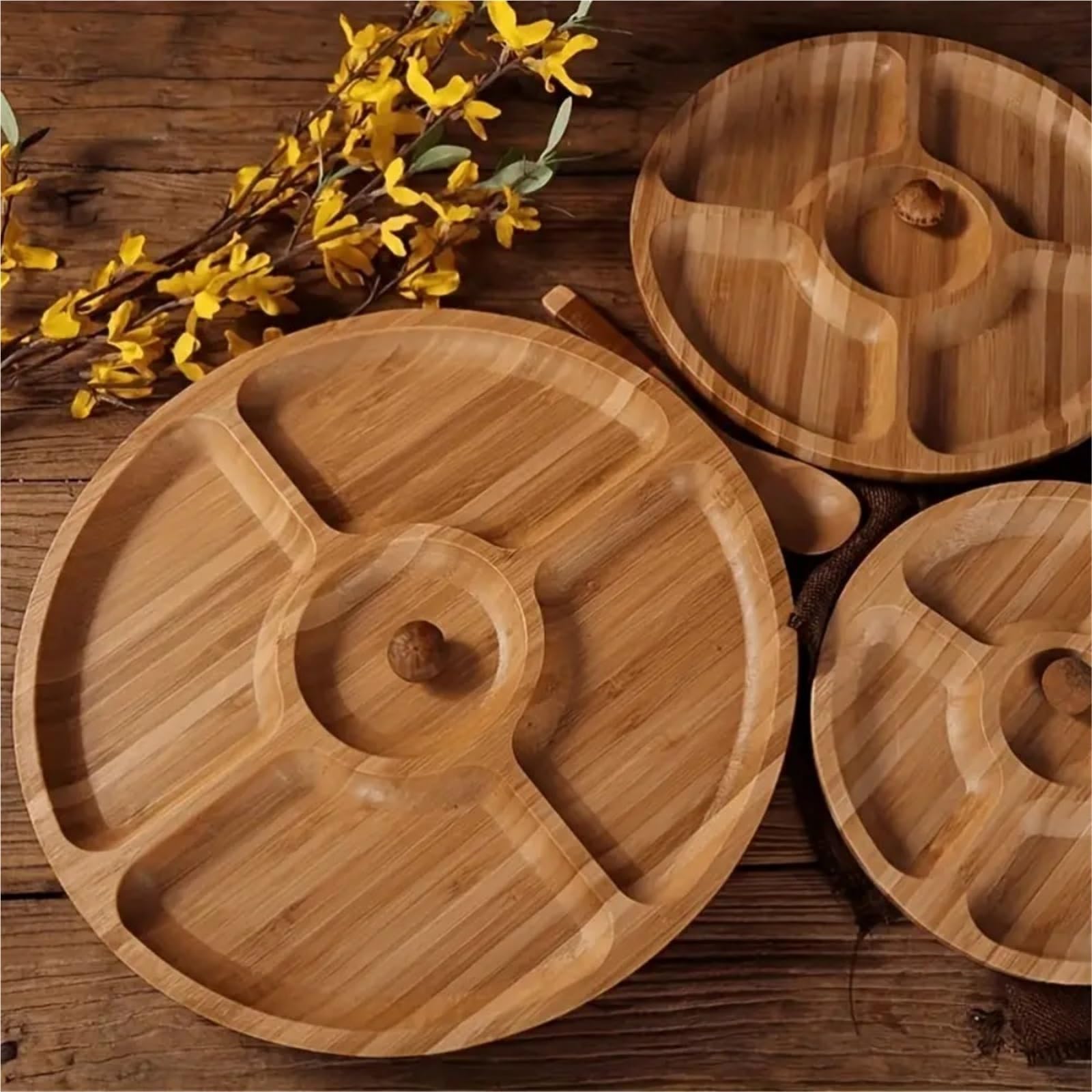 Party Dishes runder Snackteller mit 5 Fächern für Partys | Geteilte Serviertabletts, Vorspeisentablett, Obstteller, Hotel(30mm)