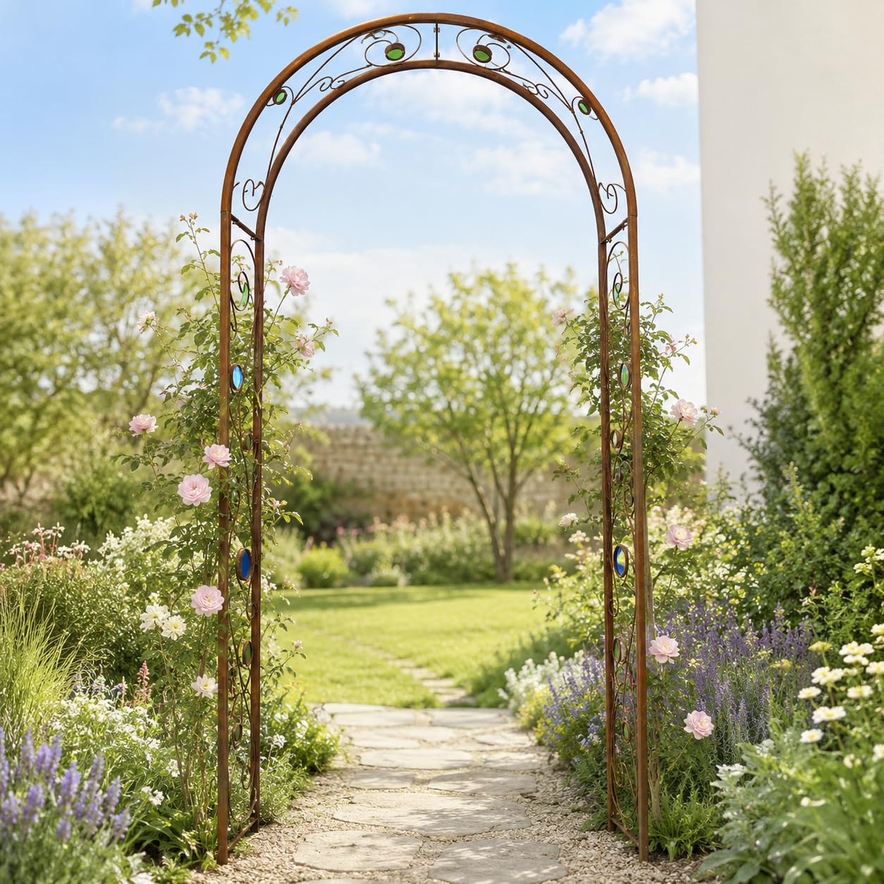 ZenMan Edelrost Rosenbogen aus Metall – Rost Gartenbogen Rankhilfe B120:H220 :W30 cm – Cortenstahl Optik Torbogen für Kletterrosen, Rankpflanzen & Gartendeko-031931