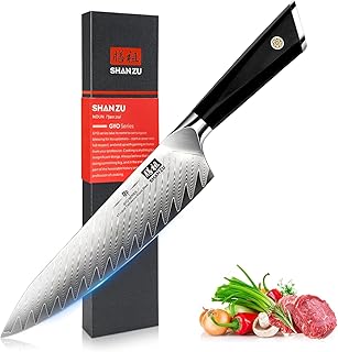 SHAN ZU Damascus Chef Knife 8 inch, 67-Layer High Carbon Steel Kitchen K...
