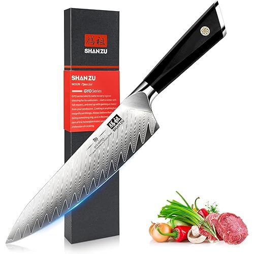 SHAN ZU Damascus Chef Knife 8 inch, 67-Layer High Carbon Steel Kitchen Knife Ultra Sharp Japanese Chef Knives, Professional Kitchen Utility Knives with G10 Ergonomic Handle/Gift Box