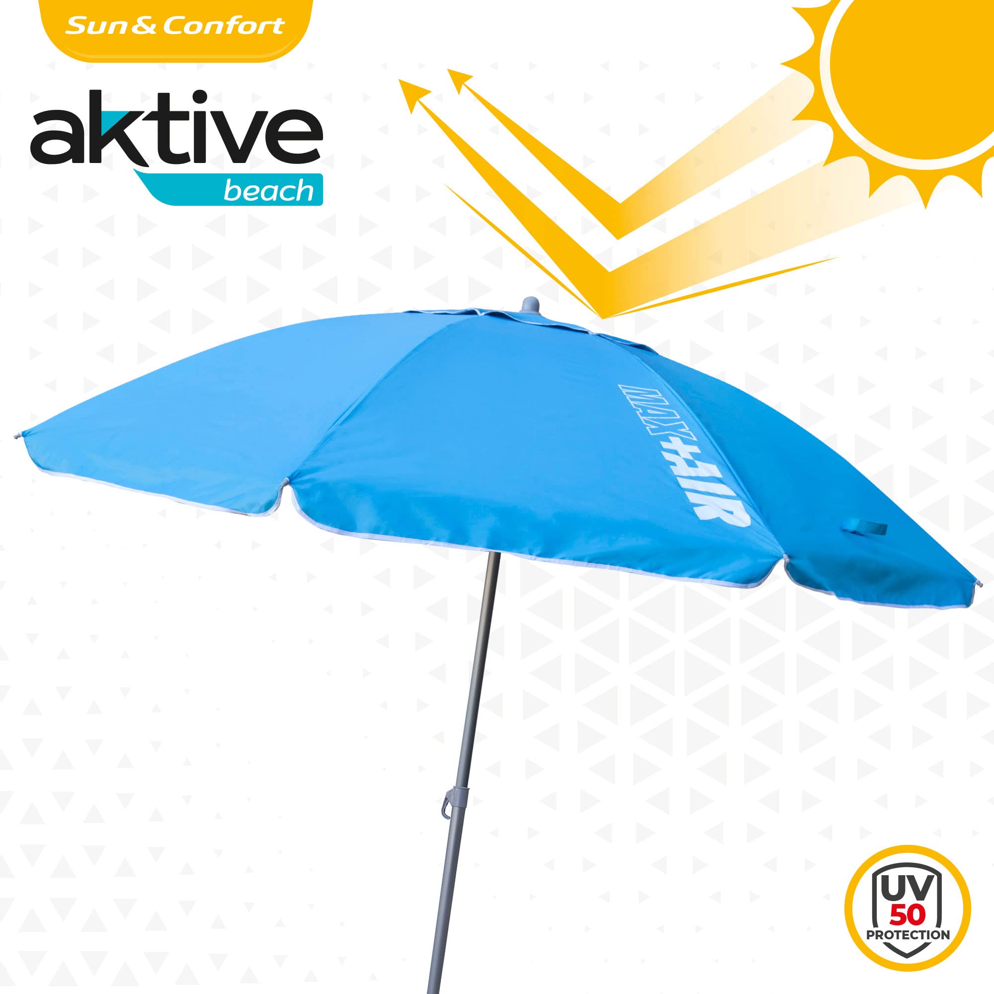 AKTIVE 62239 - Ombrellone da spiaggia grande antivento ultra resistente | Albero inclinabile | Include borsa portaoggetti con maniglia per il trasporto | Grande ombrellone da spiaggia blu
