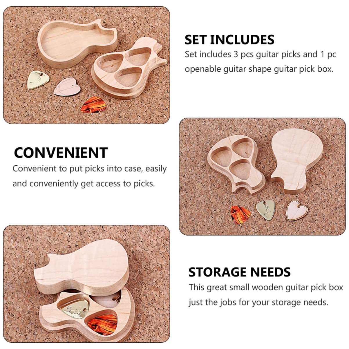 Abaodam 1 set Porta Plettri Legno Acero con Scatola Forma Chitarra e Plettri Organizer per Chitarristi e Amanti Della Resistente e Pratico