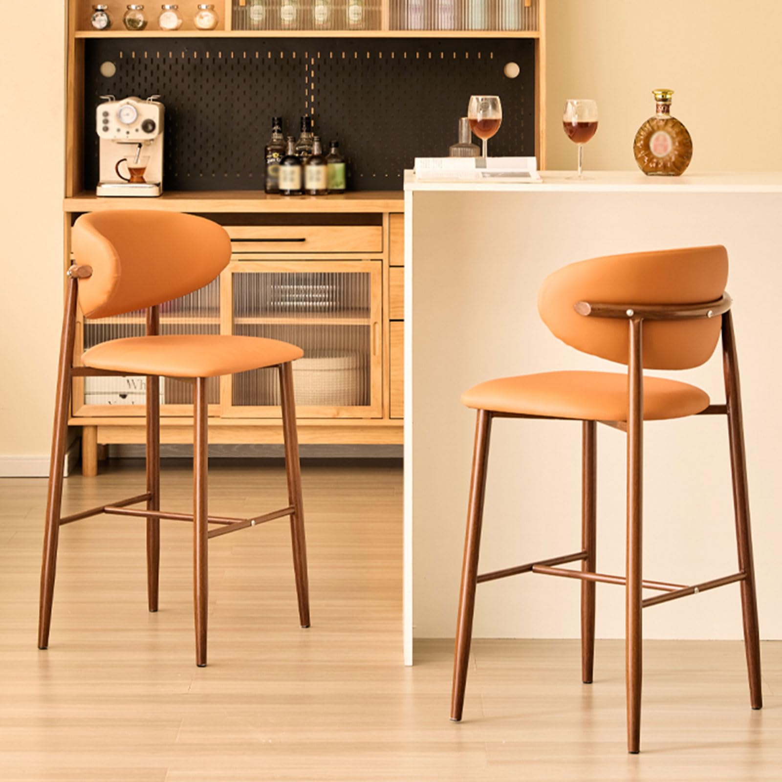 Ensemble de 2 tabourets de Bar rembourrés, Hauteur comptoir 56/66/76 cm, avec Repose-Pieds et Pieds en métal Robustes, pour la Maison, Un pub, Une Cuisine ou Un café.
