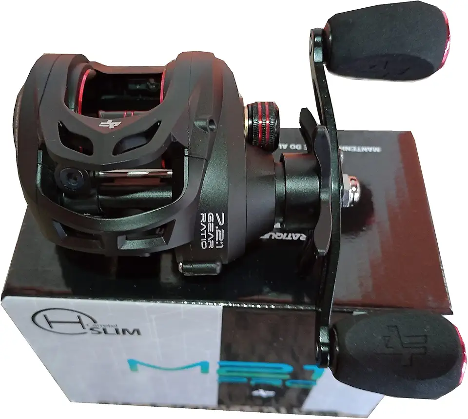 Carretilha Albatroz Fishing M21Pro Black Red - Esquerda