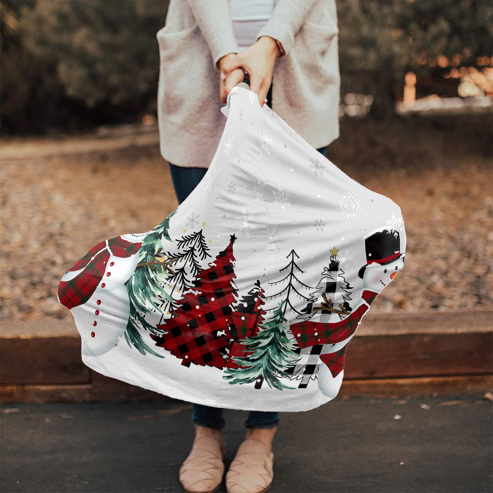 Nursing Cover for Breastfeeding Scarf, Christmas Snowman Xmas Tree Snowflake Grey Baby Car Covers Super Soft Multi Use for Canopy Shopping Cart Cover Blanket Stroller Cover