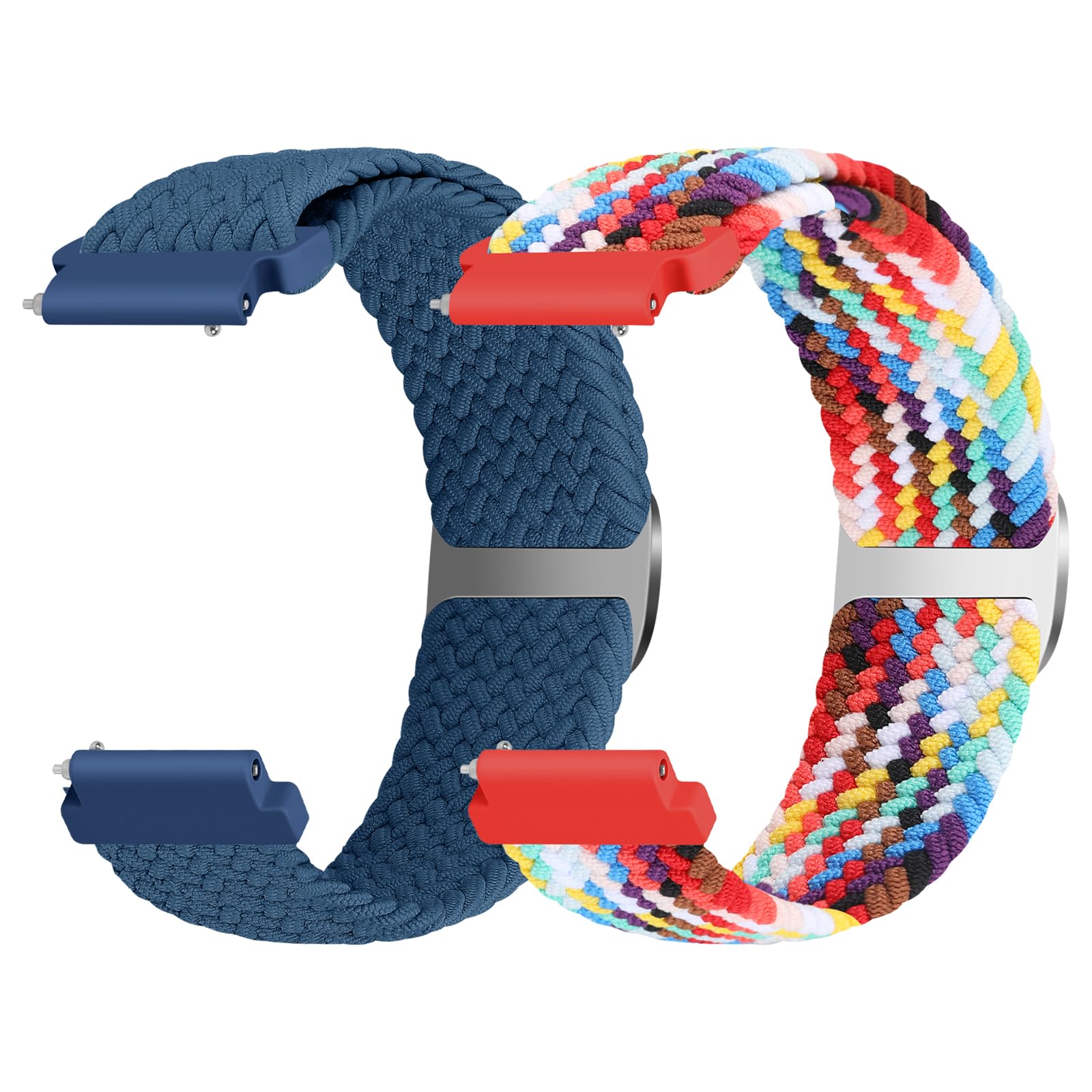 Nidoujin Elastisches Armband 20mm Schnellverschluss Geflochtenes Nylon Armband Solo Loop Band für Samsung Galaxy/Garmin/Fossil/Amazfit/Huawei Watch Ersatz Elastisches Nylonband, 2 Stk.