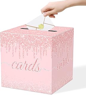 JCTHKUKU Pink Card Box for Party, 8.7" Rose Dot Gift Cards Receiving Box Holder for Wedding, Bridal Shower, Graduation, Birthday, Retirement, Baby Shower, Anniversaries Party Decorations