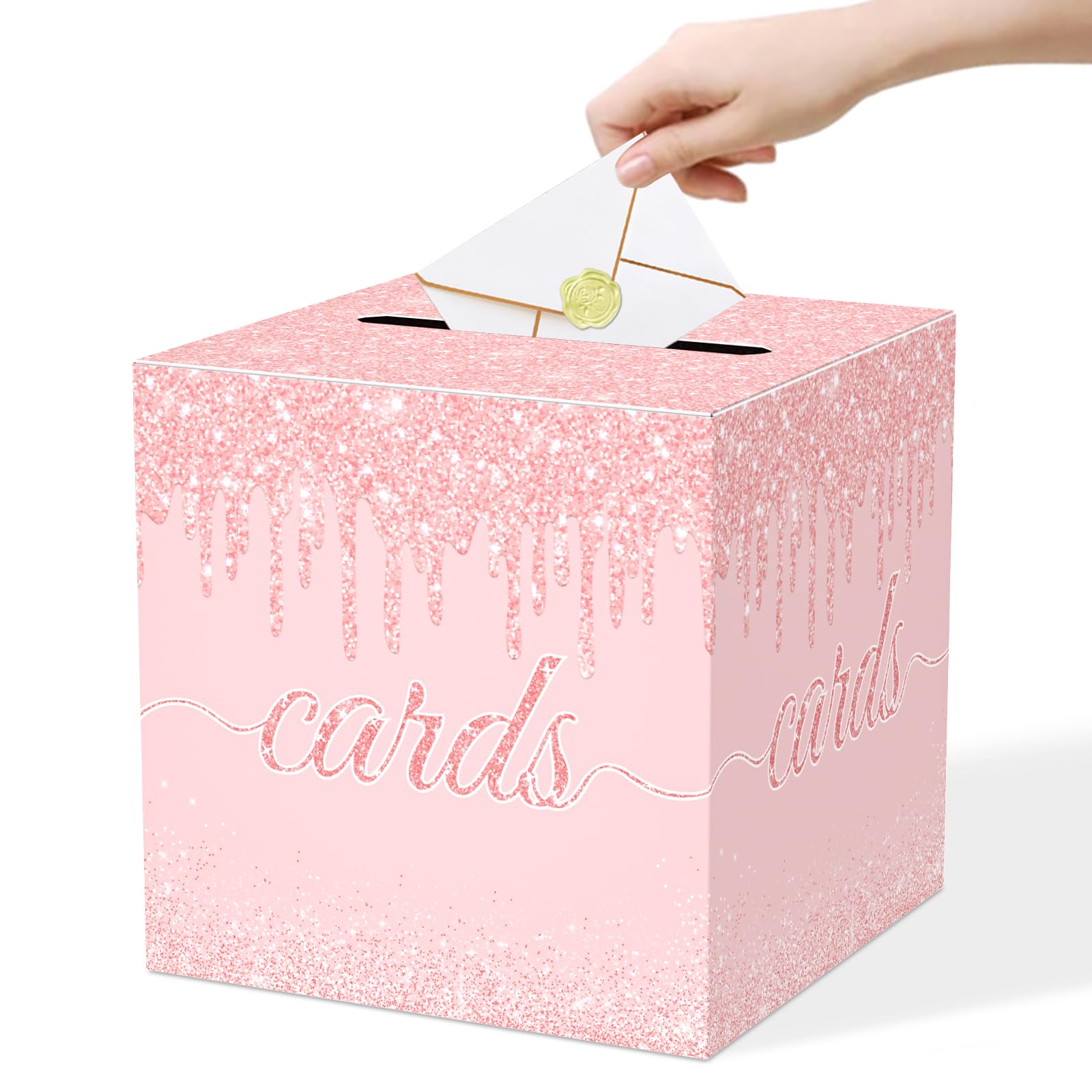 JCTHKUKU Pink Card Box for Party, 8.7" Rose Dot Gift Cards Receiving Box Holder for Wedding, Bridal Shower, Graduation, Birthday, Retirement, Baby Shower, Anniversaries Party Decorations