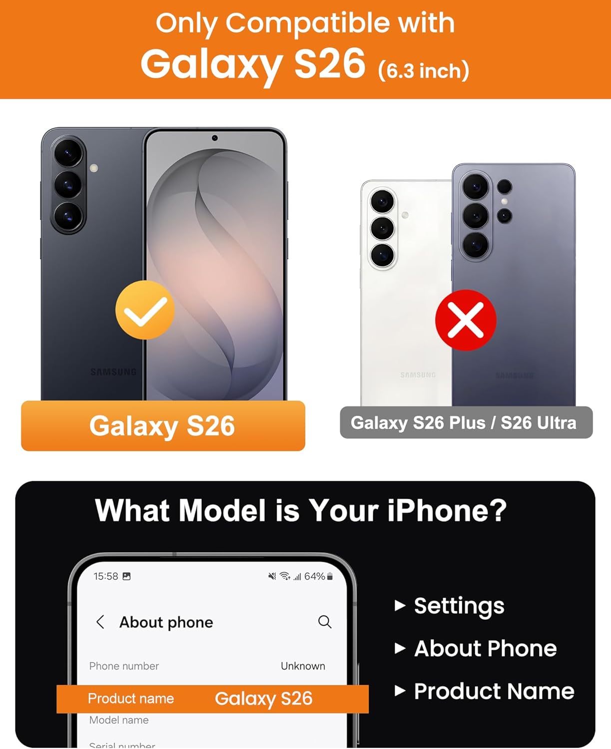 BXYJY for Samsung Galaxy S26 Case with Stand, 2 Privacy Screen Protectors, Compatible with MagSafe, Full Camera Protection, Military Grade Drop, Slim Men Women Shockproof Magnetic Case for S26, Black