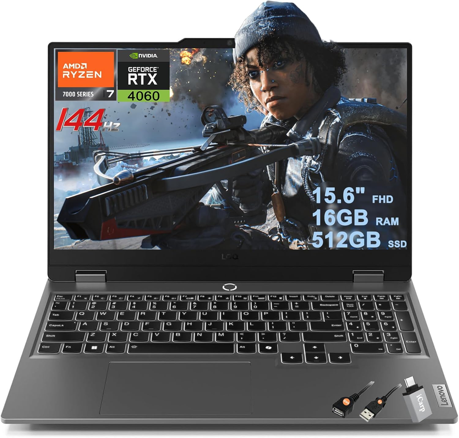 Lenovo LOQ Gaming Laptop 15.6" FHD IPS 144Hz (100% sRGB G-SYNC) AMD Octa-Core Ryzen 7 7435HS (Beats i7-12650H) 16GB RAM 512GB SSD GeForce RTX 4060 Backlit Nahimic Rapid Charge Win11 w/ICP Hub