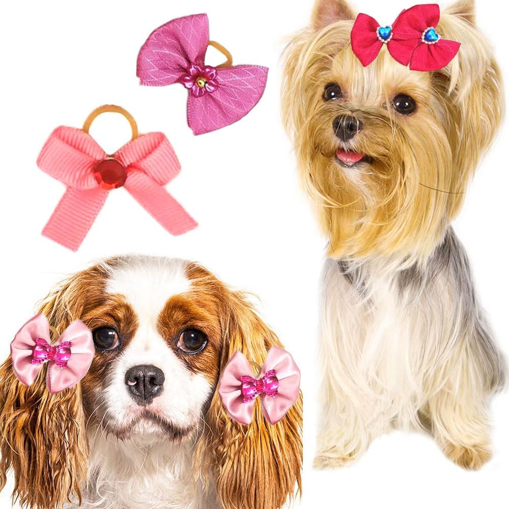 40 Pieces Dog Bows with Elastic Bands, Dog Hair Bow, Dog Hair Bow, Cute Accessories for Daily Pet Grooming During Holiday 5
