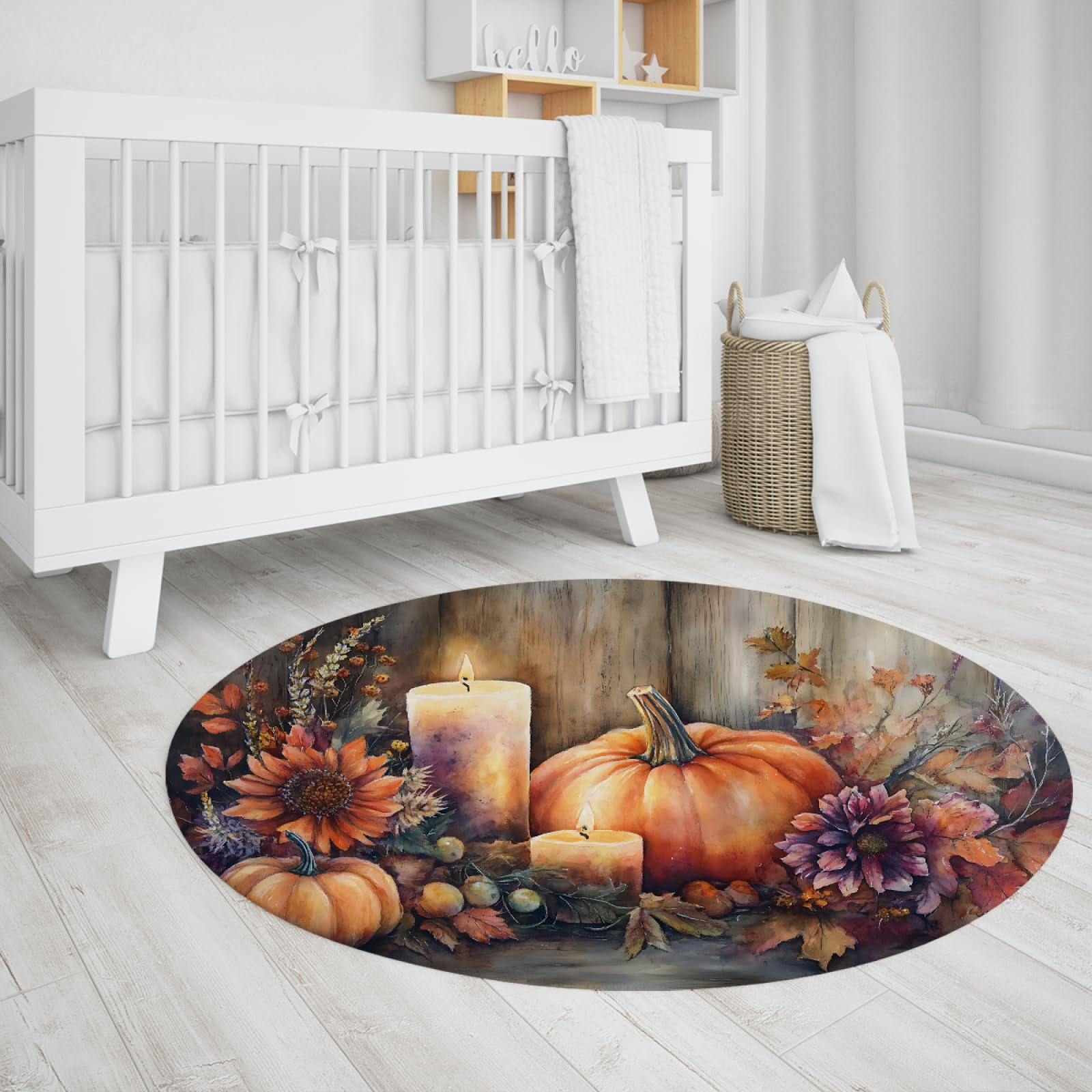 Tapis citrouille d'automne antidérapant et doux à poils ras 135cm pour entrée et cuisine