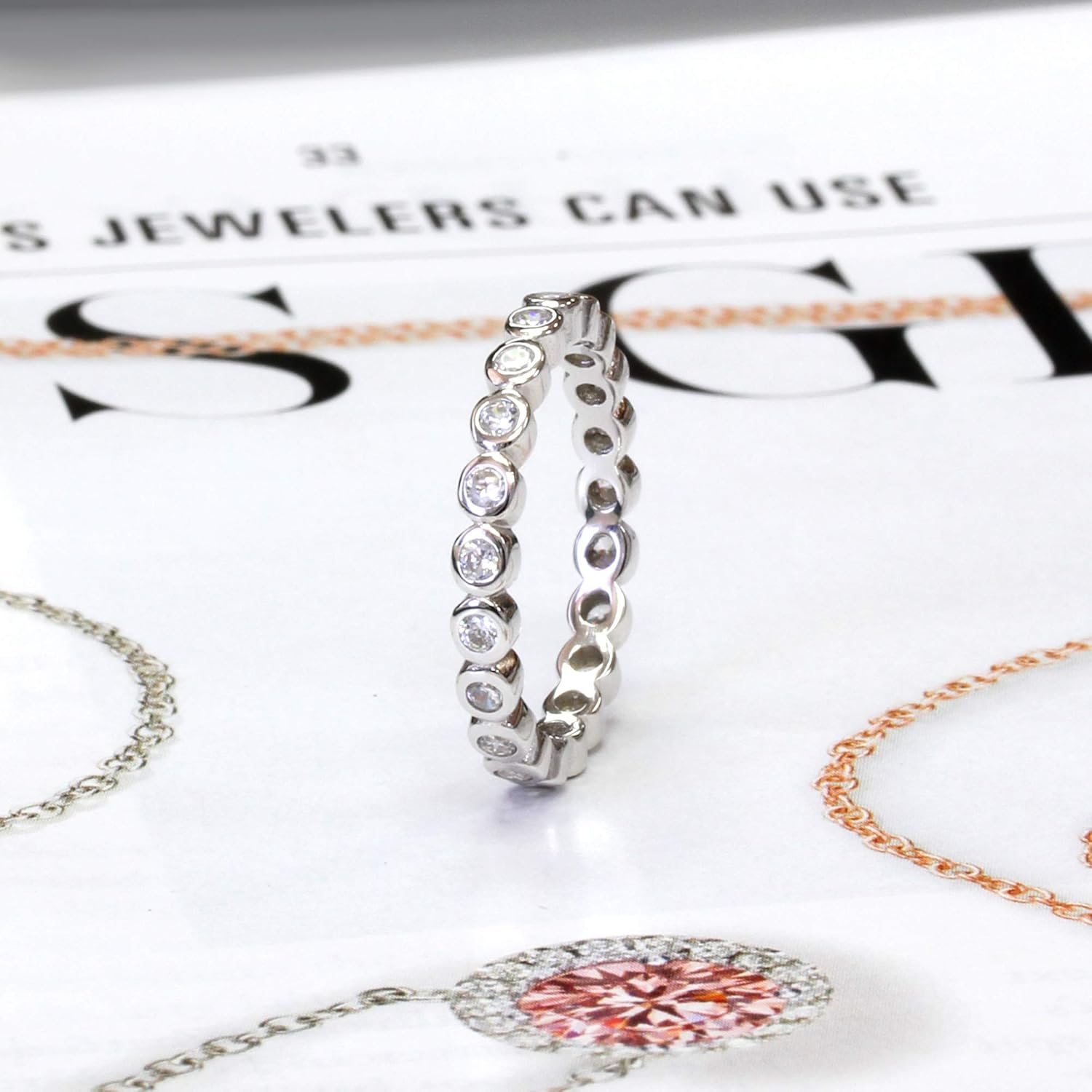 DoubleAccent Sterling Silver Round CZ Bezel Stackable Ring Eternity Band 3MM (Size 4 to 10)