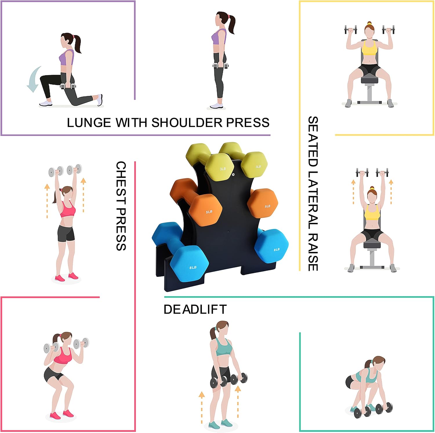 Balelinko 3LB, 5LB & 8LB Hand Weights Neoprene Coated Hex Dumbbell Set with Rack Stand, Exercise & Fitness Dumbbell for Home Gym Equipment Workouts Strength Training : Sports & Outdoors