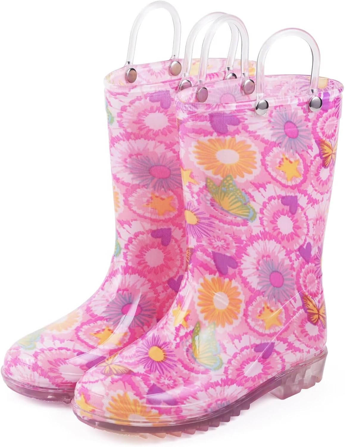 JUDIS Kids Glitter Rain Boots Girls Waterproof Rain Shoes with Easy-on Handles