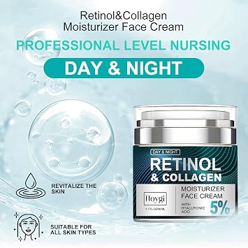 AMALIA Retinol & Collagen Face Cream, 5% Hyaluronic Acid Moisturizer, Day & Night Anti-Aging Formula, 1.7 FL OZ