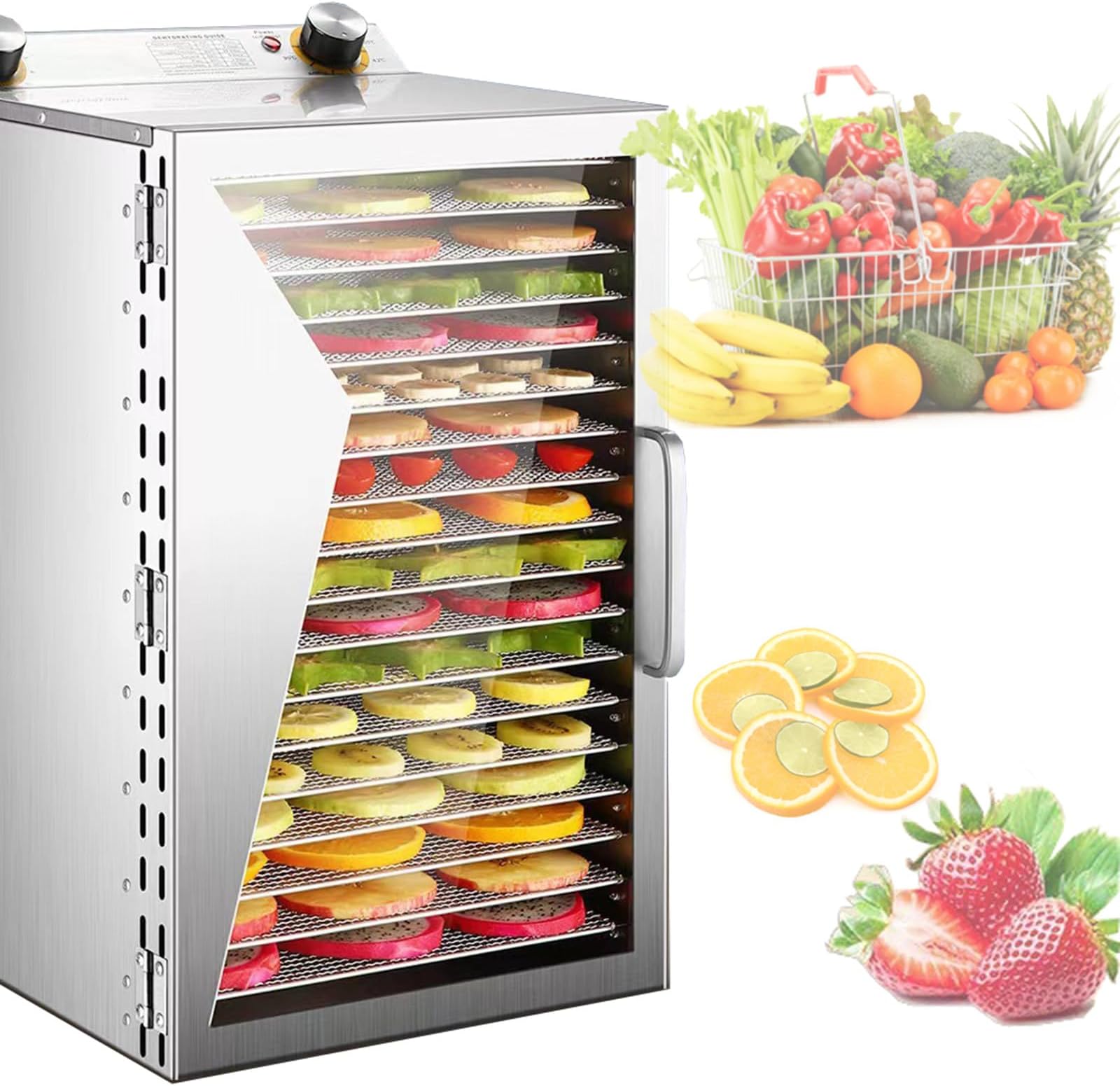Food Dryer Machine For Home, 30-90℃ Adjustable Temperature and Timer Food Dehydrator Machine, Stainless Steel Food Dryer Machine for Beef Fruit Meat Vegetables,12-Layer