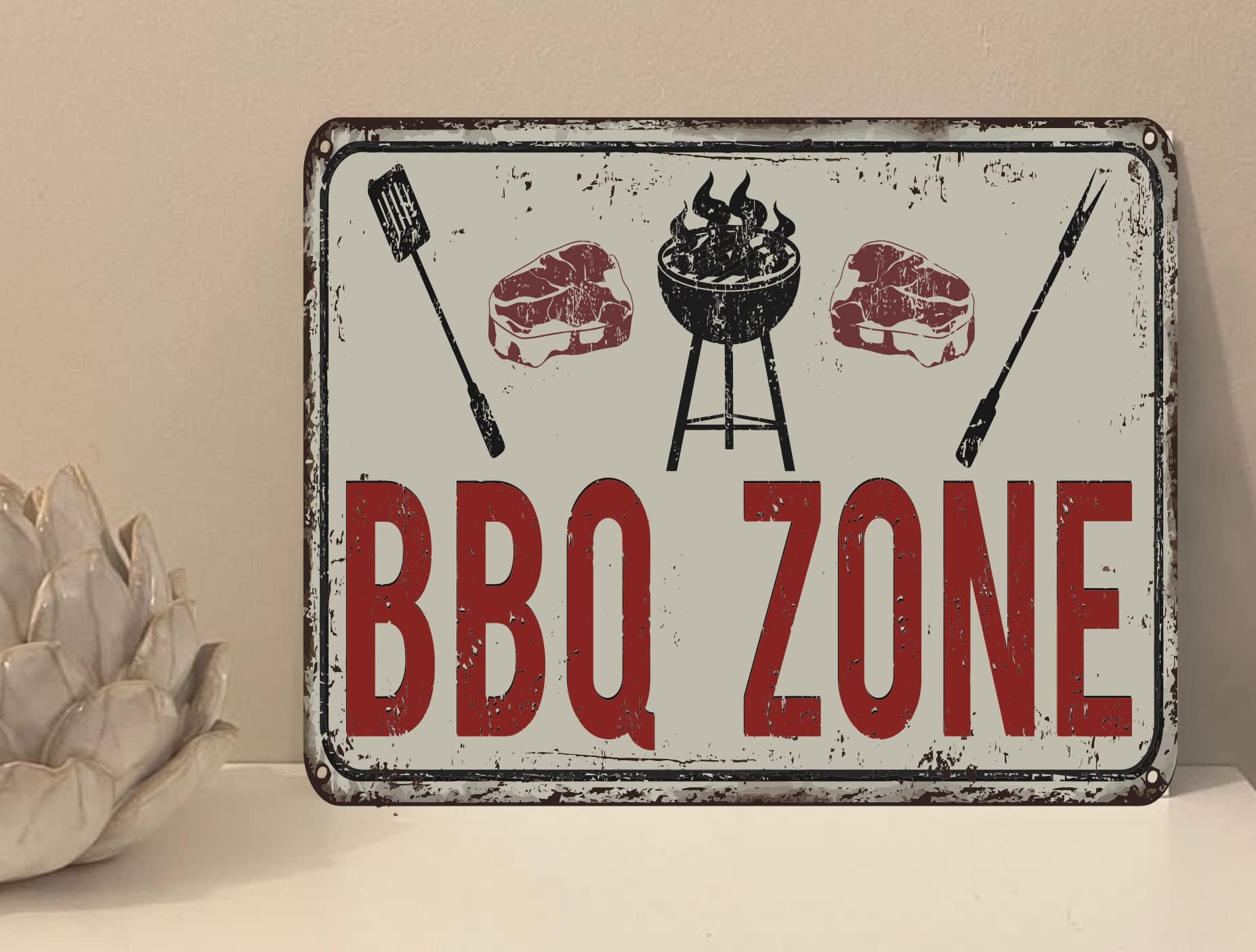 1x BBQ Zone Garden Metal Plaque Sign Gift House Novelty (mt279) (200mm x 150mm)