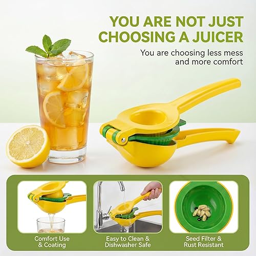 Miniatura 3 de Exprimidor de limón y lima de metal de acero inoxidable 2 en 1, máxima extracción de jugo de mano, exprimidor de cítricos manual ultraduradero y