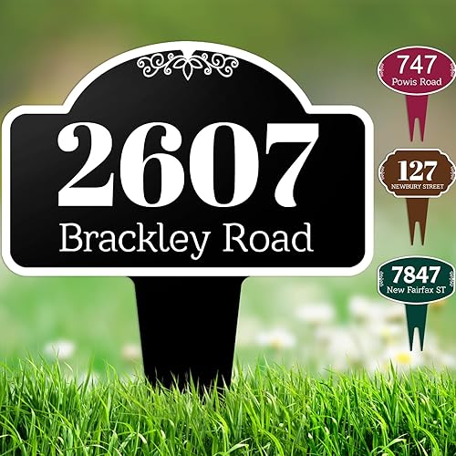 Miniatura 1 de Letrero personalizado de dirección de casa para patio, placa de dirección personalizada de metal para jardín al aire libre, estilo cuadrado, color
